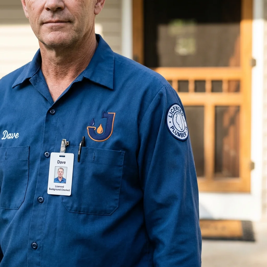 Licensed plumber showing ID badge in Tenino, WA