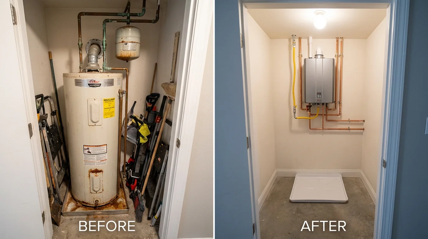 Tank water heater versus wall-mounted tankless unit comparison for Tenino, WA homeowners