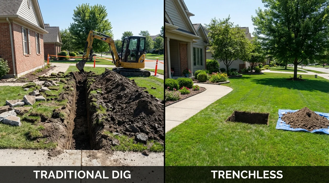 Trenchless sewer repair with minimal yard damage versus traditional excavation in Tenino, WA
